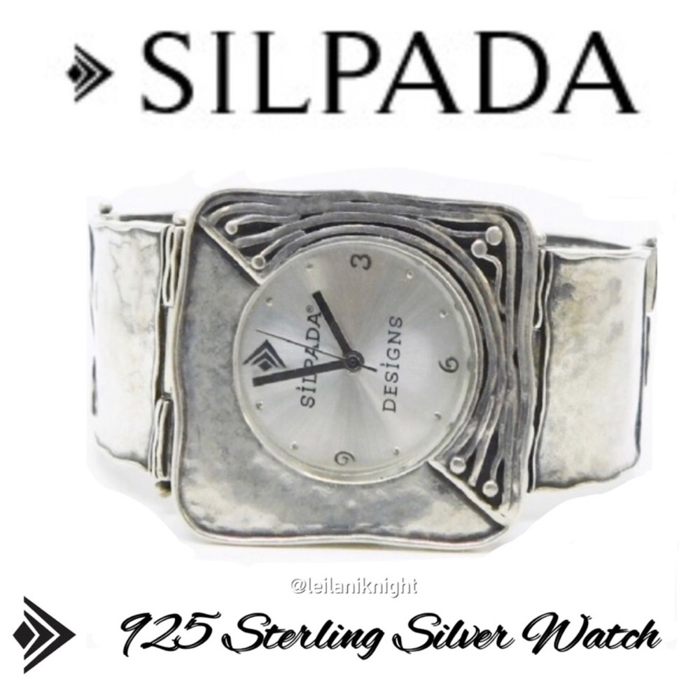 Retired Iconic SILPADA Hammered Square Link 925 Sterling Silver Watch